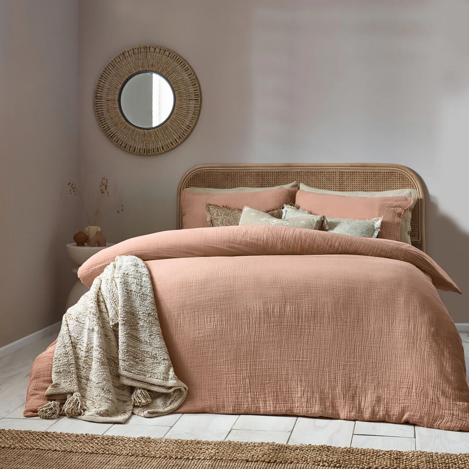 Yard Lark 100% Cotton Muslin Duvet Cover Set in Dusty Pink 1