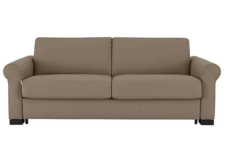 Alcova 3 Seater Leather Sofa Bed with Scroll Arms - Torello Taupe