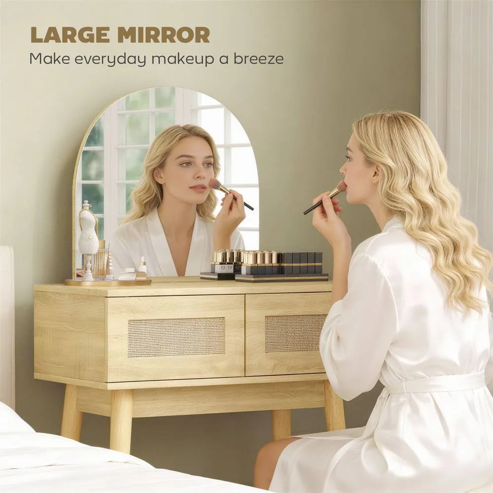 HOMCOM Dressing Table, Vanity Desk w/ Mirror, 2 Drawers, Natural Wood Finish 4
