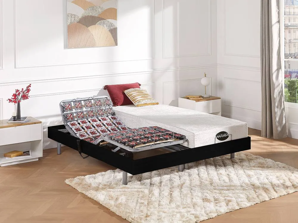 Vente-unique Electric Adjustable Bed 2X48 Black Wood Decorative Pads - 2 X 70 X 190 2