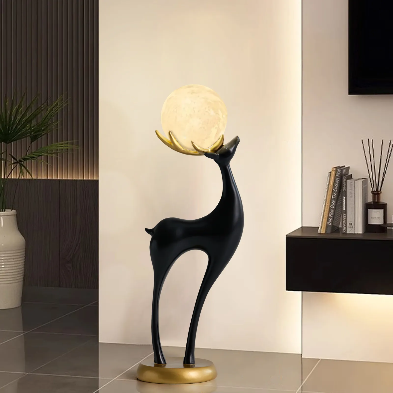 Modern Resin Deer Floor Lamp with Remote Control – 760mm Tall with Light-Up Ball