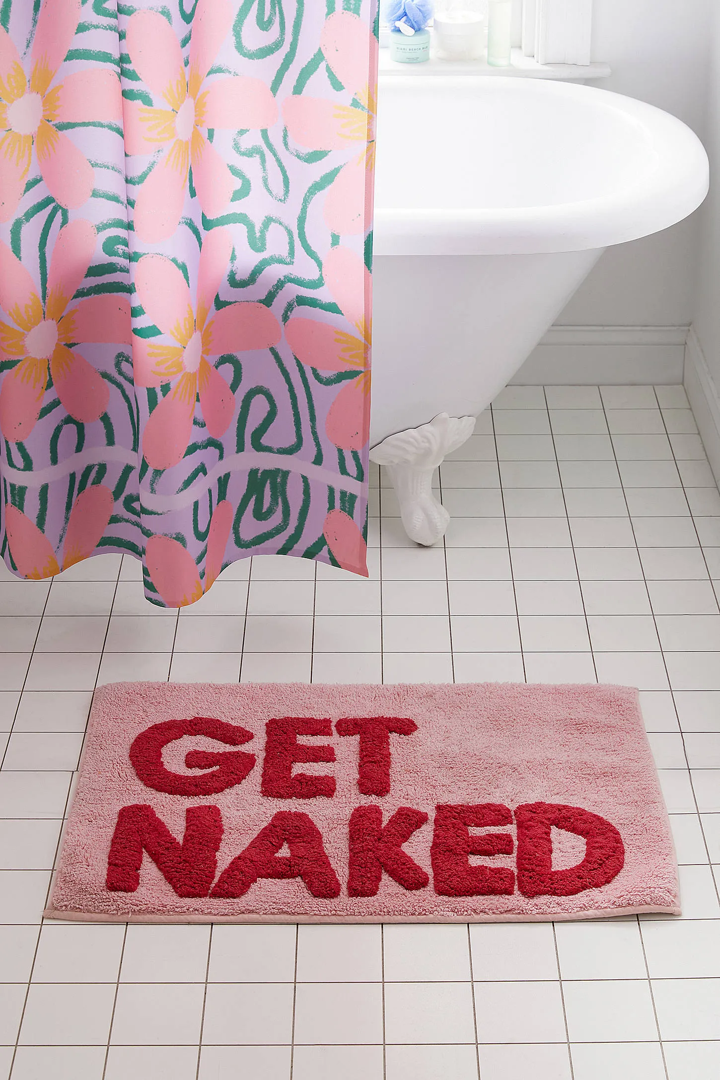 Get Naked Pink & Red Bath Mat - Pink
