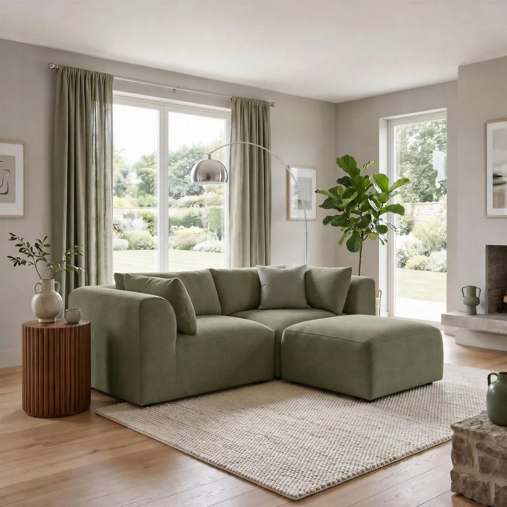 FurnitureboxUK Drift Boucle Fabric 2 Seater Modular Chaise Sofa in Green 6