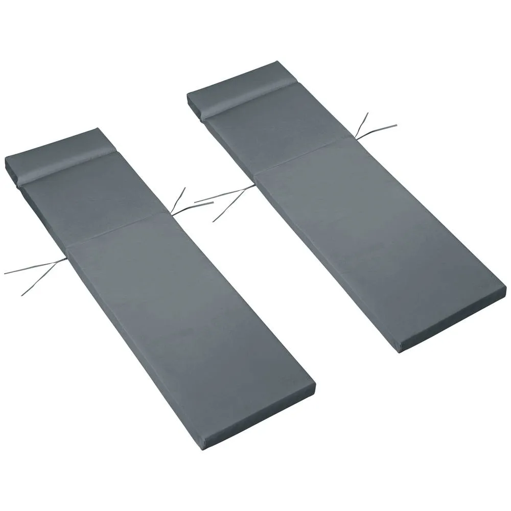 OUTSUNNY Set of 2 Sun Lounger Cushions ONLY, Replacement Cushions in Dark Grey 1