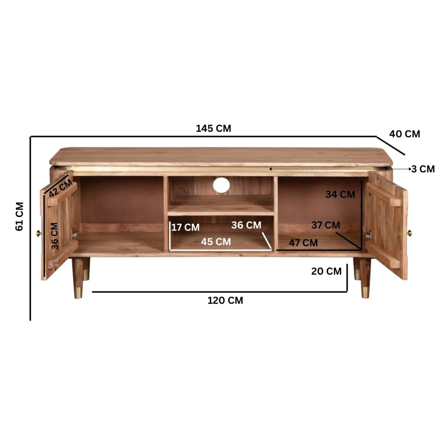 IH Design Alicia Acacia Wood TV Unit Upto 60 Inch in Grey 4