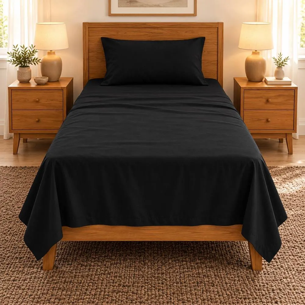 Smart Living Polycotton Bed Linen Luxury Flat Bedsheet in Black 2
