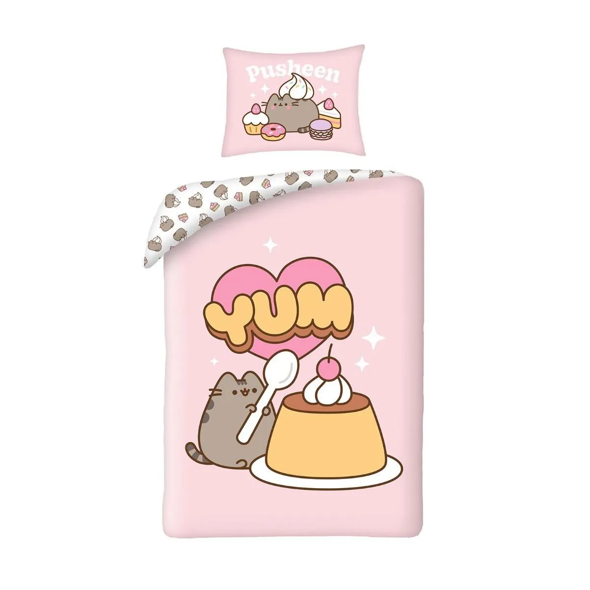 Pusheen Yum Cotton Duvet Cover Set in Baby Pink
