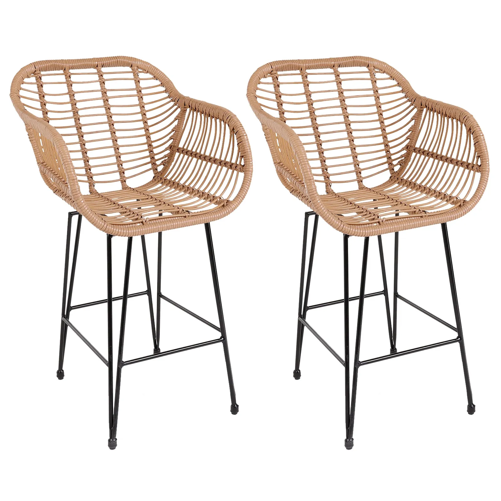 Set of 2 Rattan Bar Stools Natural