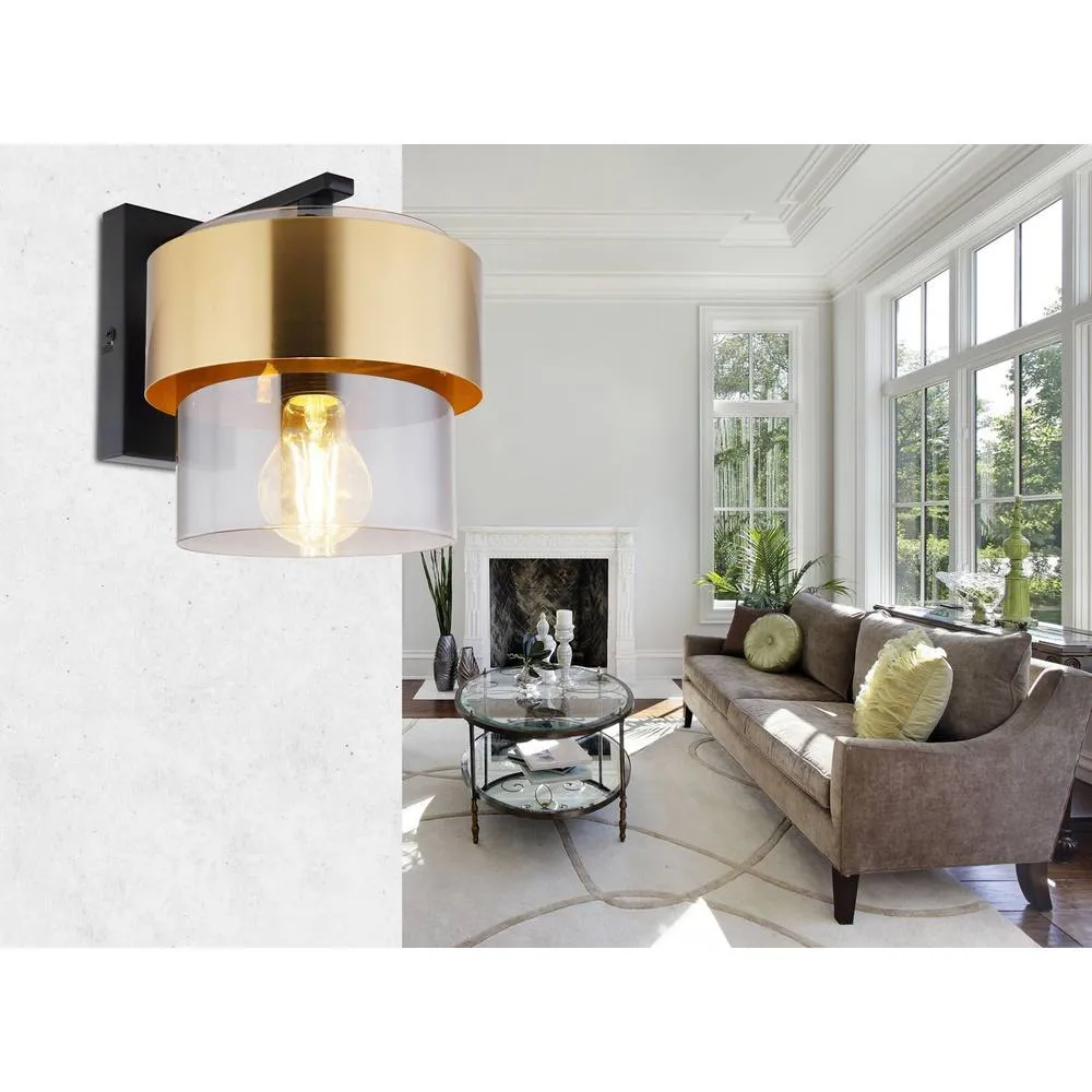 Netlighting Milley Wall Lamp Matt Black Glass Shade 1x E27 in Gold 3