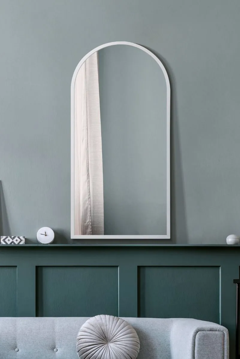 MirrorOutlet White Metal Framed Arched Wall Mirror 47" X 23.5" (120CM X 60CM)