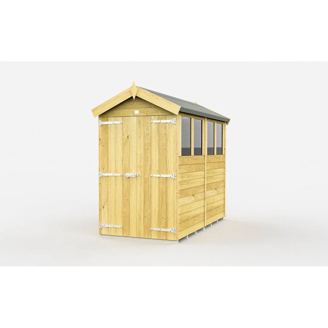 Buttercup Farm 4 x 8 Feet Apex Shed - Double Door W/ Windows - L243 x W118 x H217 cm in Brown