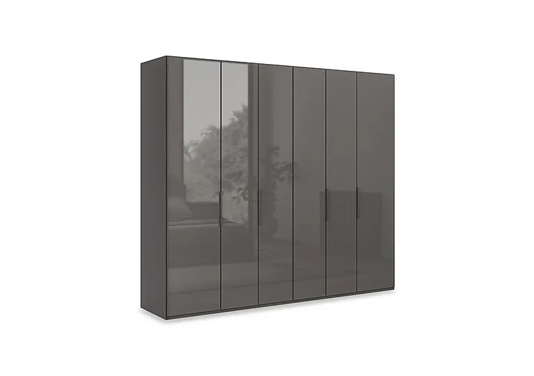 Amara 250cm 6 Door Hinged Wardrobe with Glass Doors - Lava
