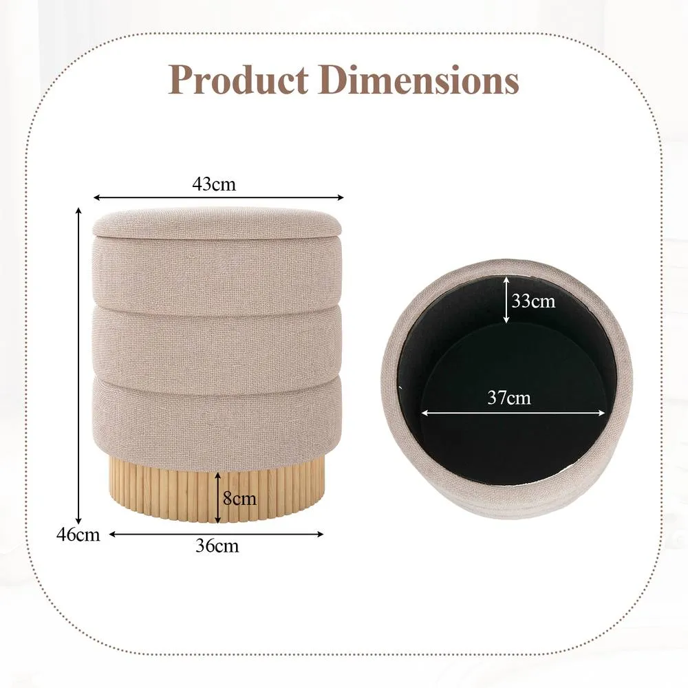 Costway Modern Round Storage Ottoman Upholstered Chenille Foot Stool W/ Lid in Beige 2