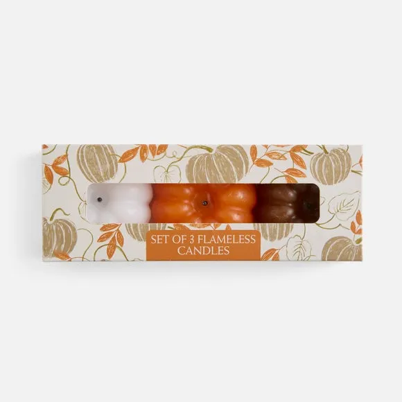 Set of 3 LED Flameless Wax Pumpkin Shaped Candles 3