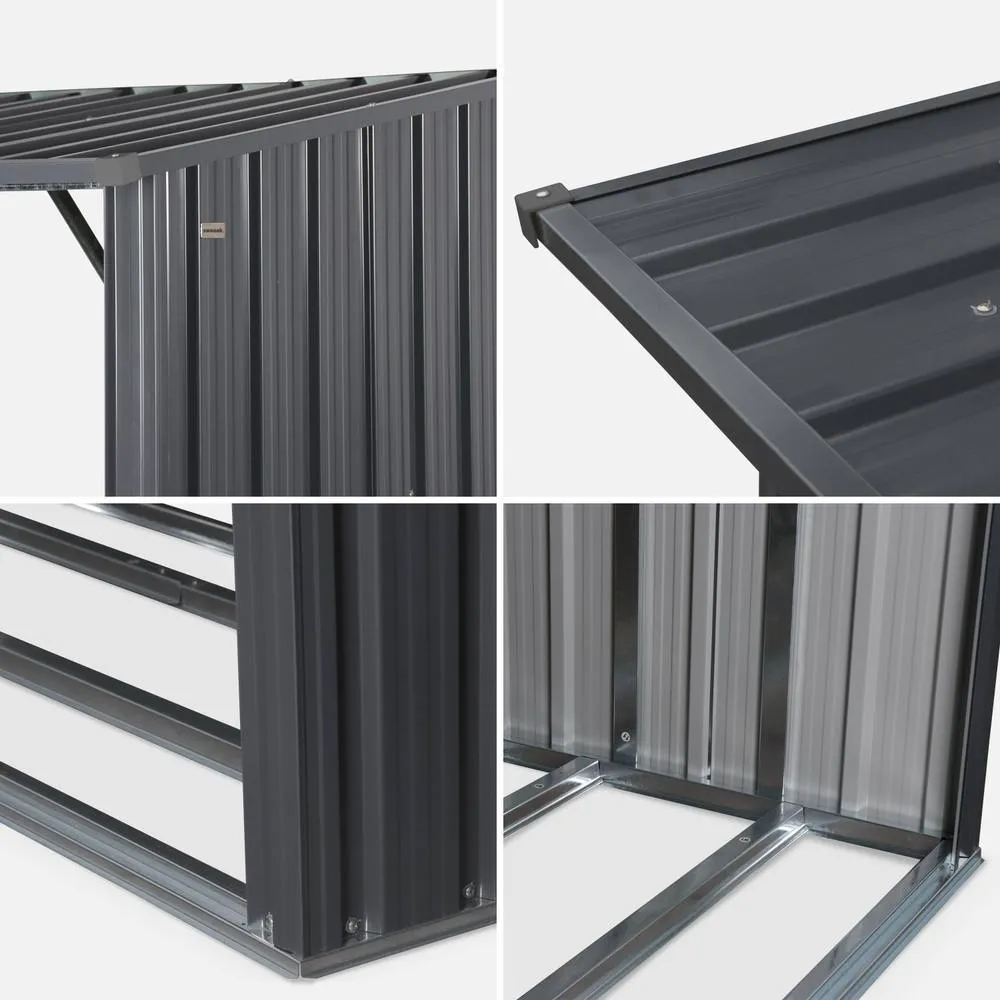 sweeek 80x215x155cm Firewood Storage Shed In Galvanised Steel in Dark Grey 3