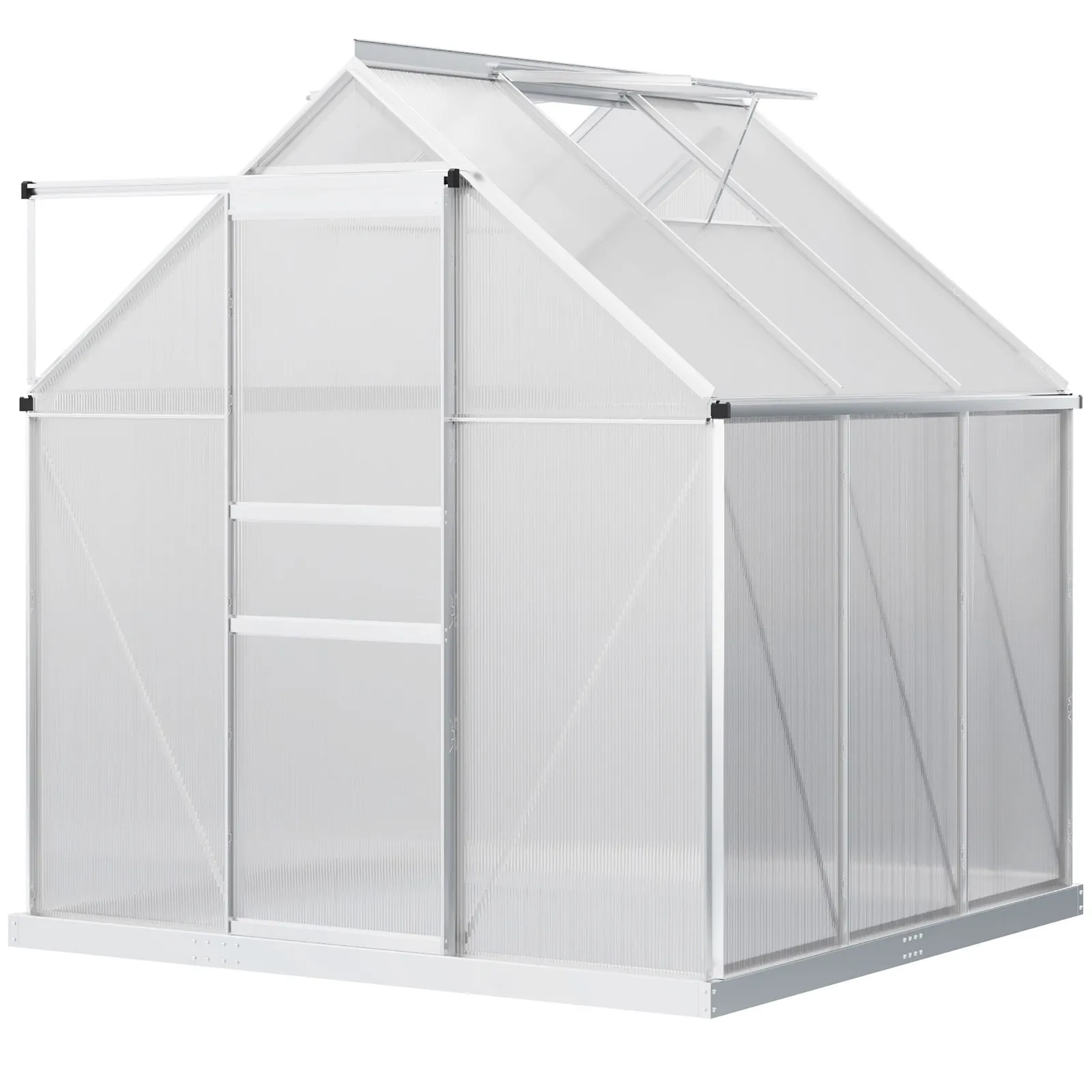 OUTSUNNY Polycarbonate Walk-in Garden Greenhouse w/ Sliding Door Silver Tone 2