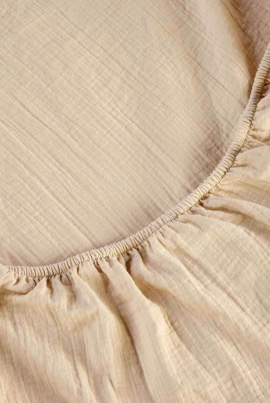 CHRISTY Double Layered Relaxed Retreat Luxury Cotton Bedding Fitted Sheets in Light Beige 4