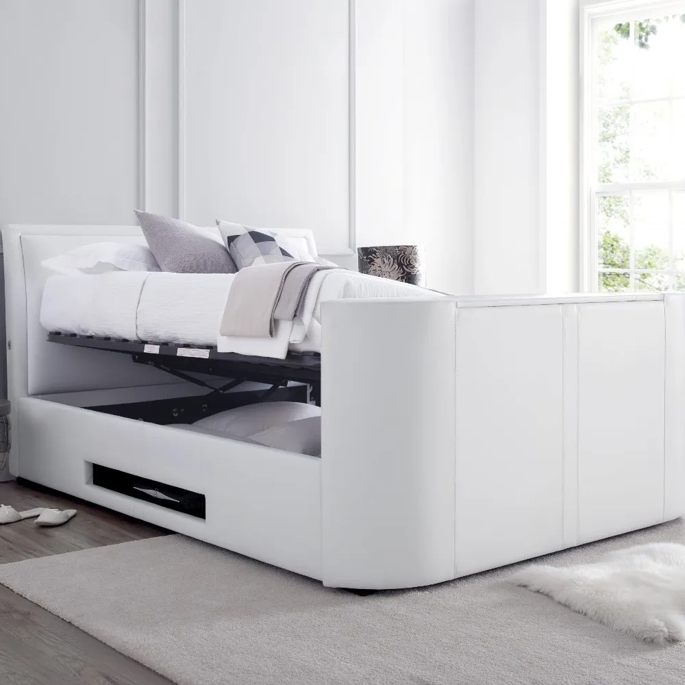 Ardwick White Leather Media Electric TV Bed Frame - 5ft King Size