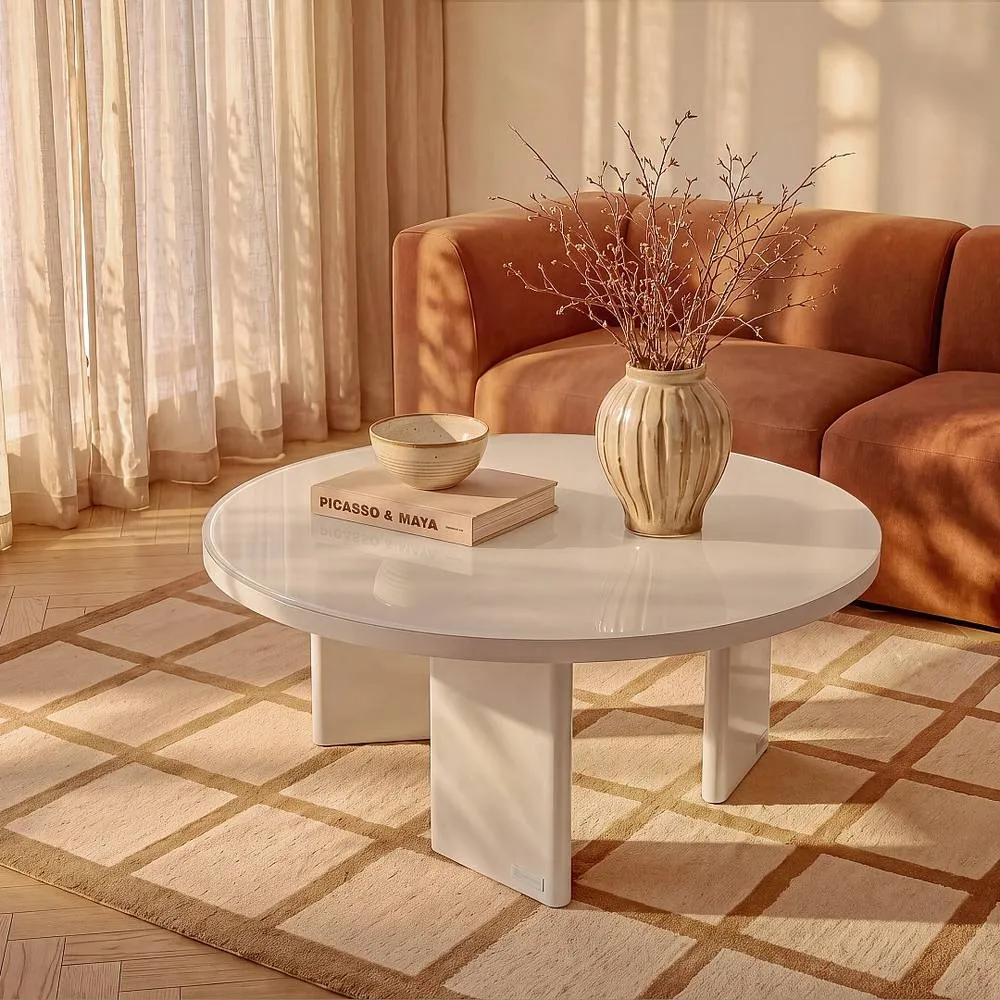 Vente-unique Coffee Table In MDF & Toughened Glass - Lacquered Beige - DORLENA