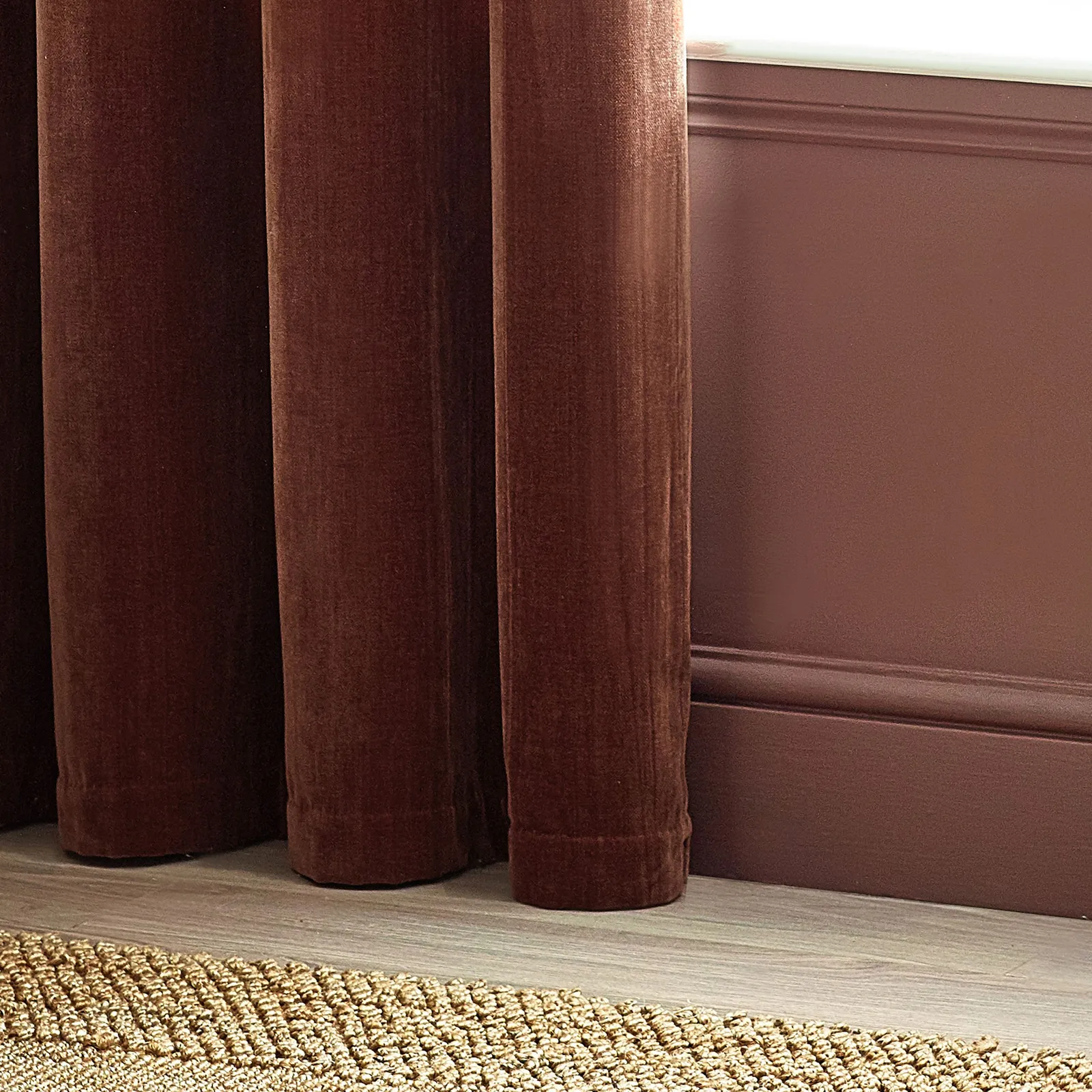 Yard Heavy Chenille Velvet Room Darkening Eyelet Curtain Pair in Light Brown 4