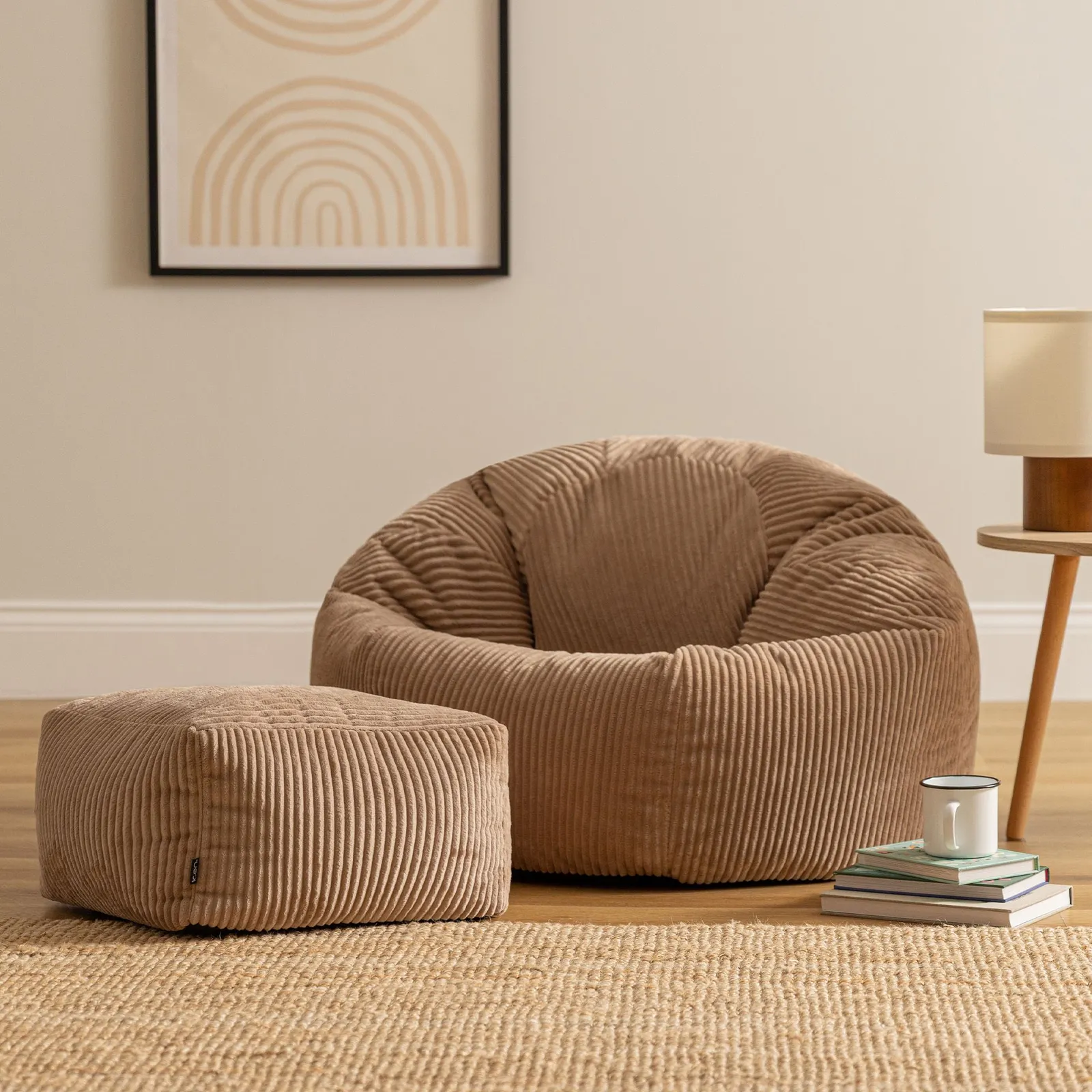 icon Kingston Bean Bag & Footstool Jumbo Cord Bundle in Taupe