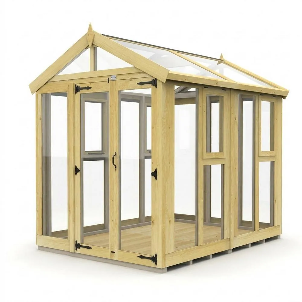 Buttercup Farm 6ft x 8ft Apex Glass Greenhouse - Pressure Treated Timber in Brown