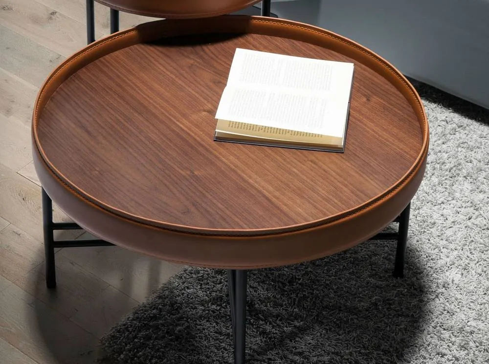 Angel Cerda Round Coffee Table, Walnut Top, Orange Band, Black Steel Legs 5