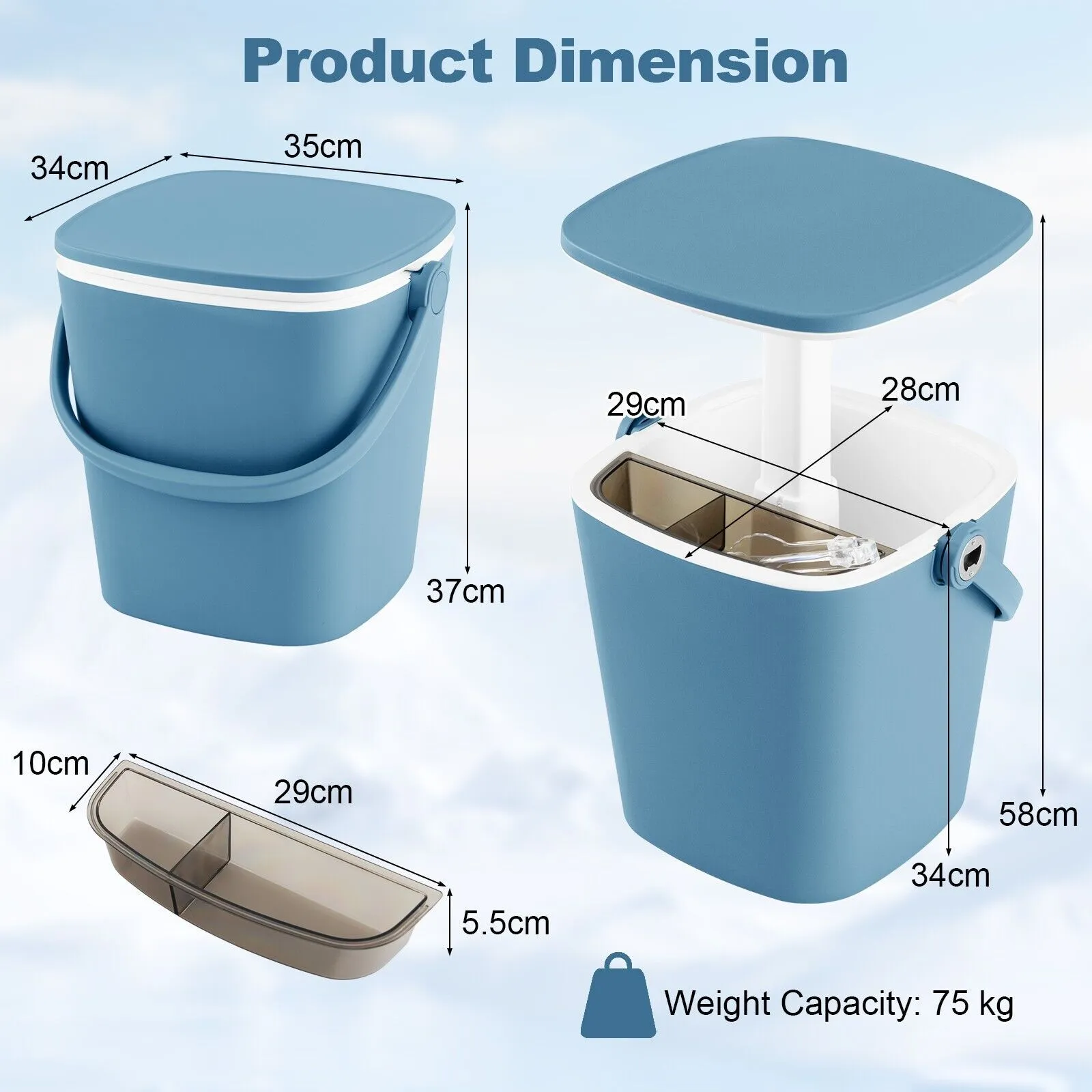 Costway 15L Outdoor Cool Bar Table Patio Cooler Side Table with Lift Top Lid in Blue 2