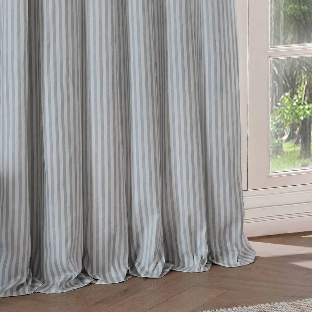 Yard Hebden Striped 100% Cotton Lined Eyelet Curtain Pair in Baby Blue 5