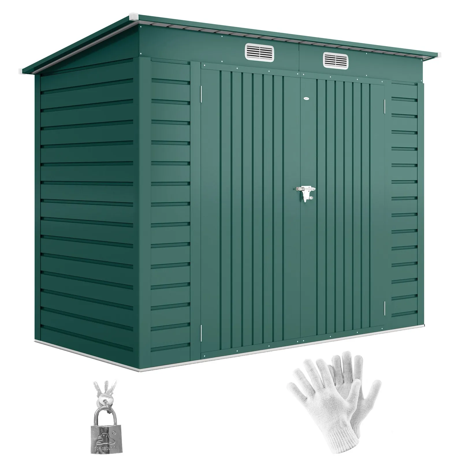 OUTSUNNY 8 x 4FT Metal Garden Storage Shed with Double Doors & 2 Vents in Green 2