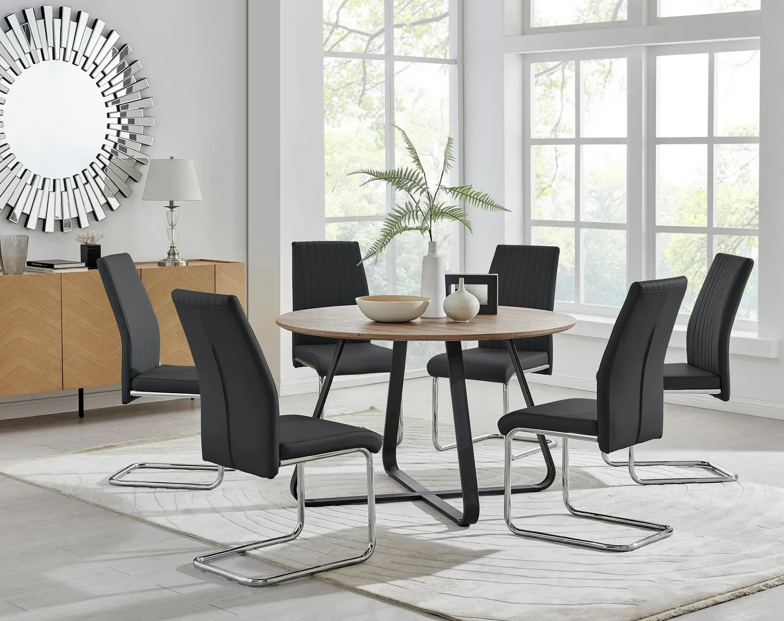 FurnitureboxUK Santorini Brown Wood Effect Dining Table & 6 Black Lorenzo Chairs 1