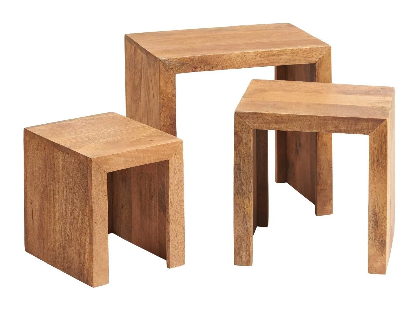 IH Design Duvid Light Mango Wooden Nest of 3 Tables in Brown 5