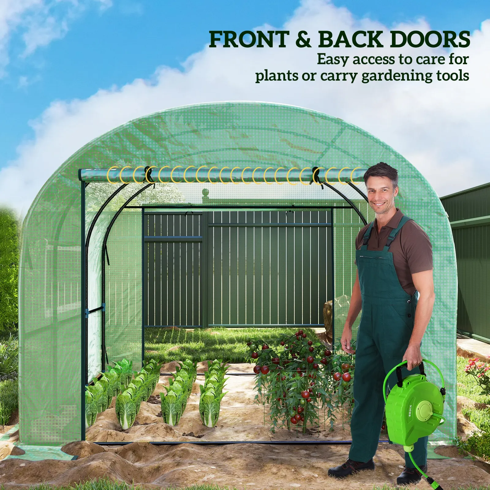 OUTSUNNY Polytunnel Greenhouse with UV-resistant PE Cover, Grow House, 3 x 3 x 2m in Green 5