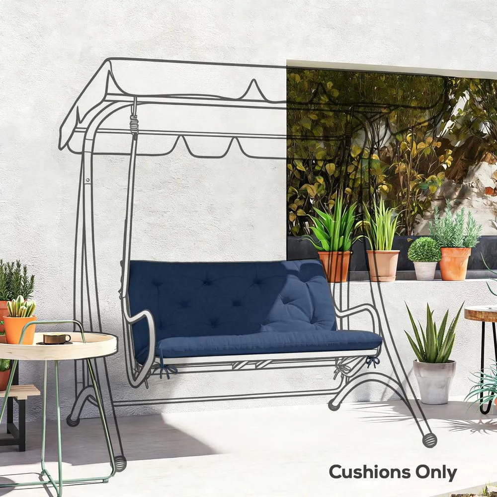 OUTSUNNY 2 Seater Garden Bench Cushion Outdoor Seat Pad with Ties in Dark Blue 2