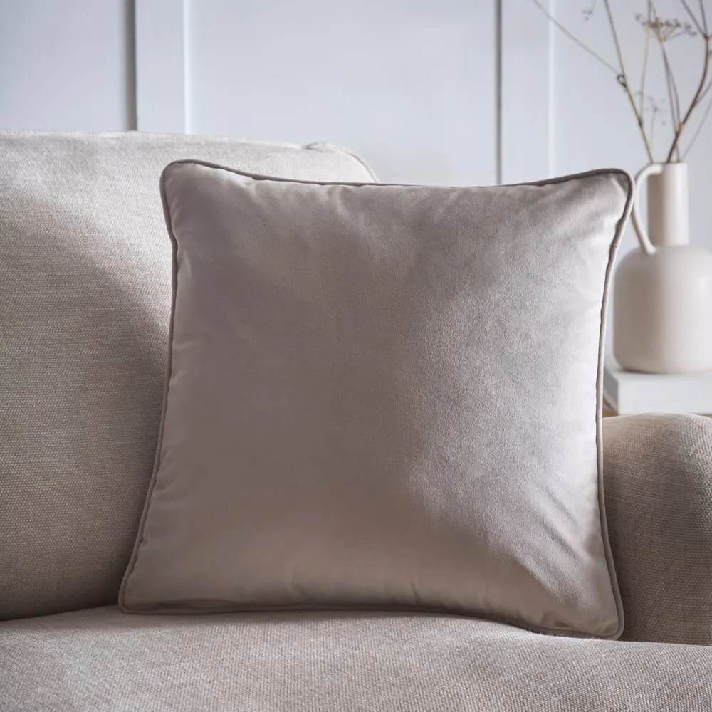 Portfolio Home Velvet Filled Cushion Piped Edge Pillow 18" Inch Square 45cm x 45cm in Stone