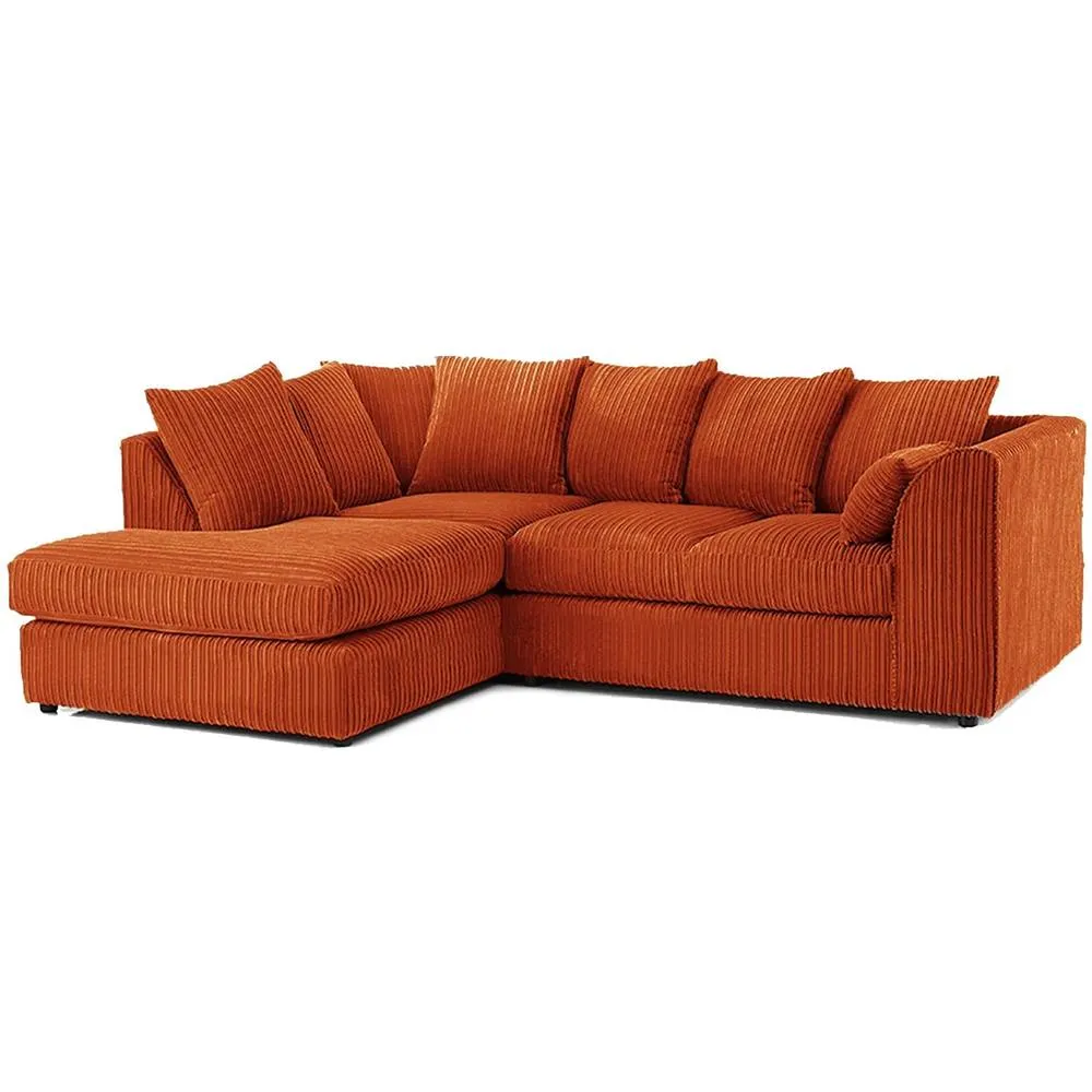 Bliss Furniture Left Hand L Shape Scatter Back Corner Sofa in Orange Jumbo Cord Fabric