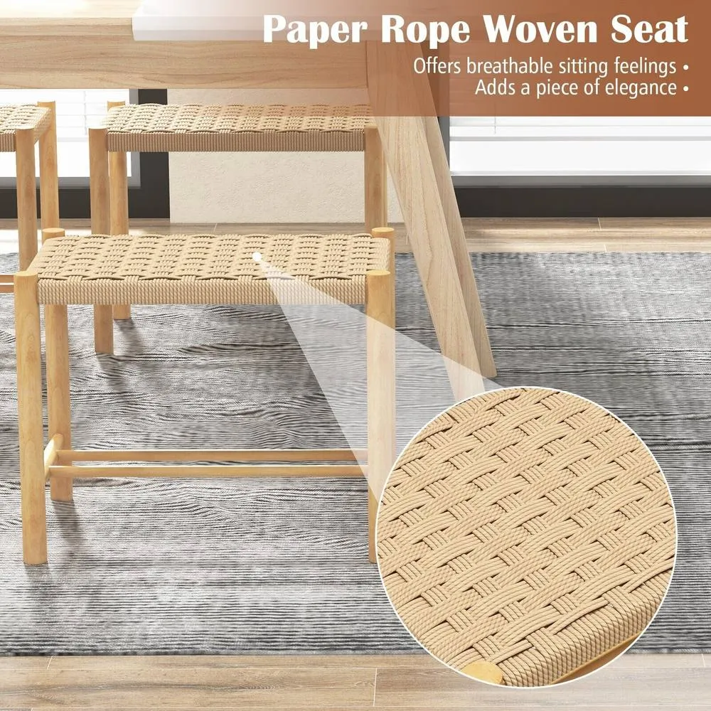 Costway Kitchen Bar Stool Set of 2 Counter Height Woven Paper Seat Stool in Khaki 6