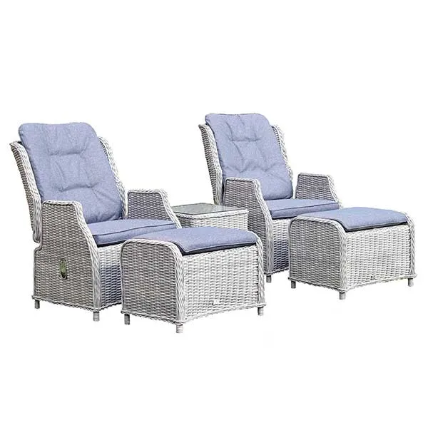 Pamplona Dual Reclining Garden Lounge Set in Flint Weave with Grey Fabric - Barker & Stonehouse
