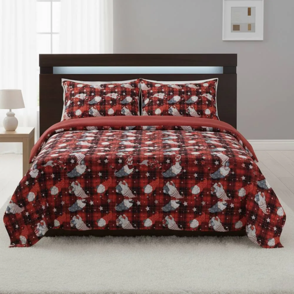 Snug City Ultra Soft Teddy Duvet Cover Set Gonk Christmas Cozy Fleece Bedding in Red