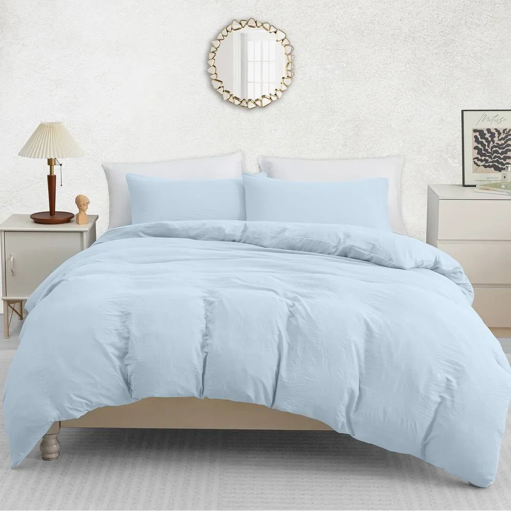 Pamposh Pre Washed Microfibre Duvet Cover Set King Size Ultra Soft Quilt Covers in Baby Blue