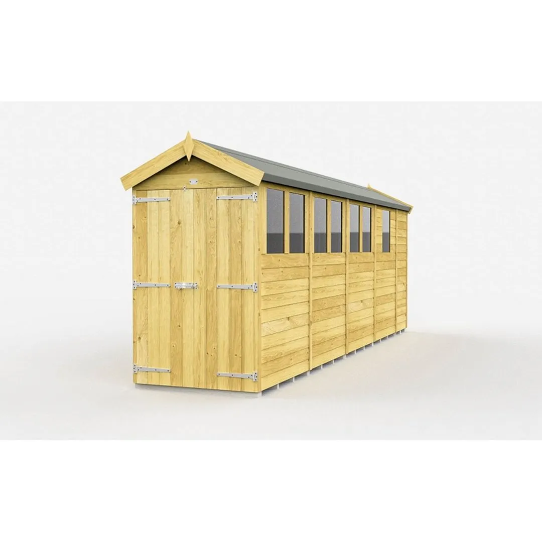 Buttercup Farm 4 x 17 Feet Apex Shed - Double Door W/ Windows - L503 x W118 x H217 cm in Brown