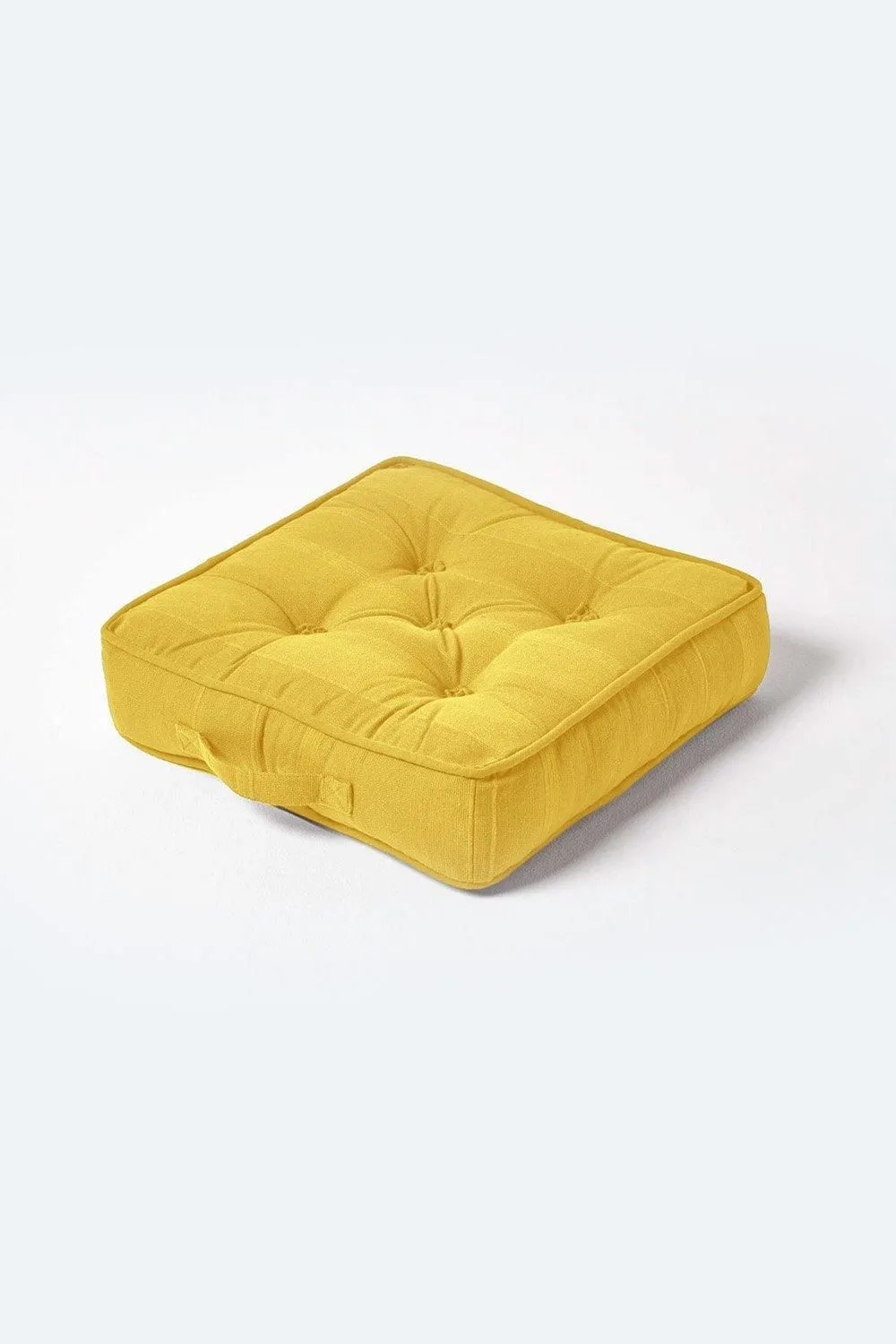 Homescapes Rajput Ribbed Cotton Floor Cushion in Yellow 1