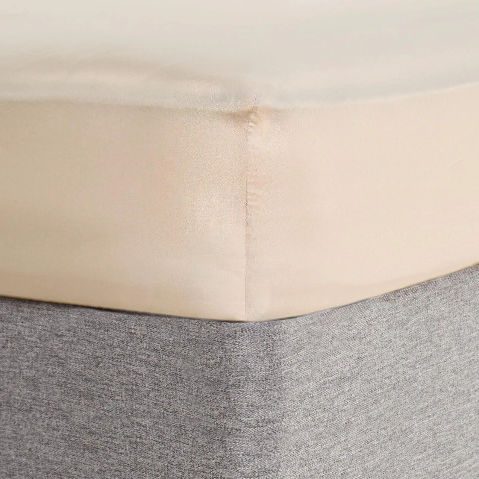 OHS Plain Dyed Non-Iron Fitted Bed Sheet in Natural | Size: Double Fitted