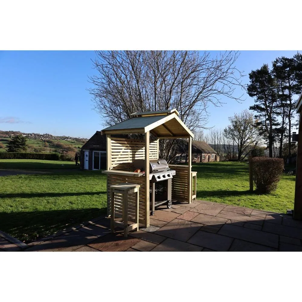 Churnet Valley Garden Furniture Ltd Grill & Chill BBQ Hut - L111.5 x W224 x H233 cm Partially Assembled in Light Tan