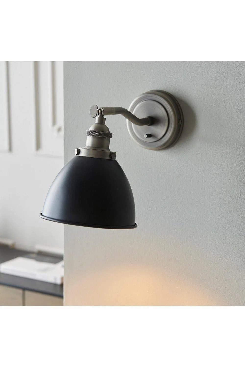 Netlighting Franklin Metal Wall Lamp Aged Pewter Plate Matt Black Paint in Grey 6