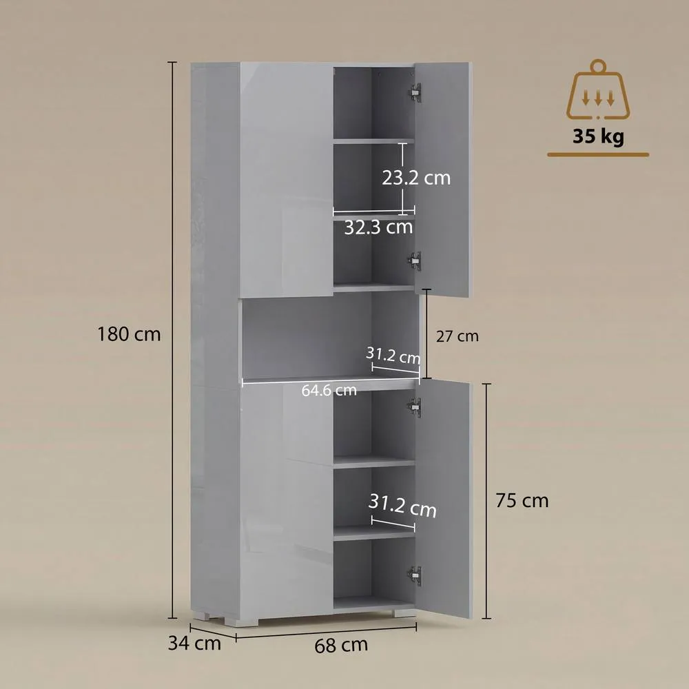 HOMCOM 180cm Tall Kitchen Cupboard, Pantry Storage Cabinet in Grey 3