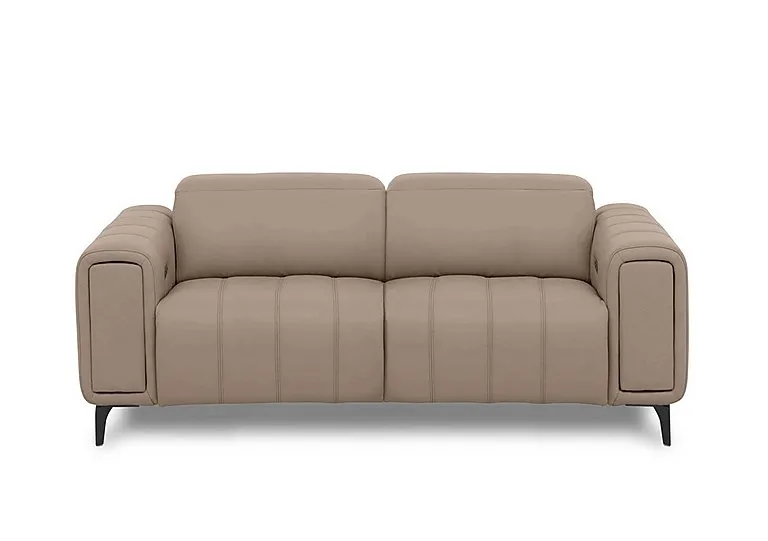 Elphaba Leather 3 Seater Power Recliner Sofa with Storage Arms - Barley Cat - Sofas and Armchairs