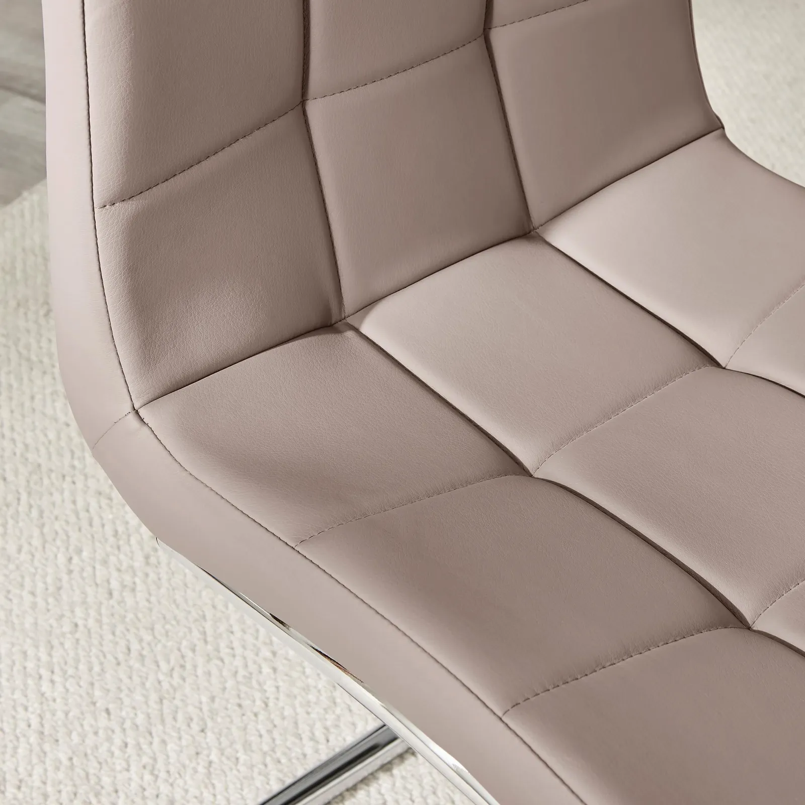 FurnitureboxUK Set of 2 Murano Deep Cushioned Soft Touch Faux Leather Dining Chairs With Silver Chrome Metal Legs in Beige 6