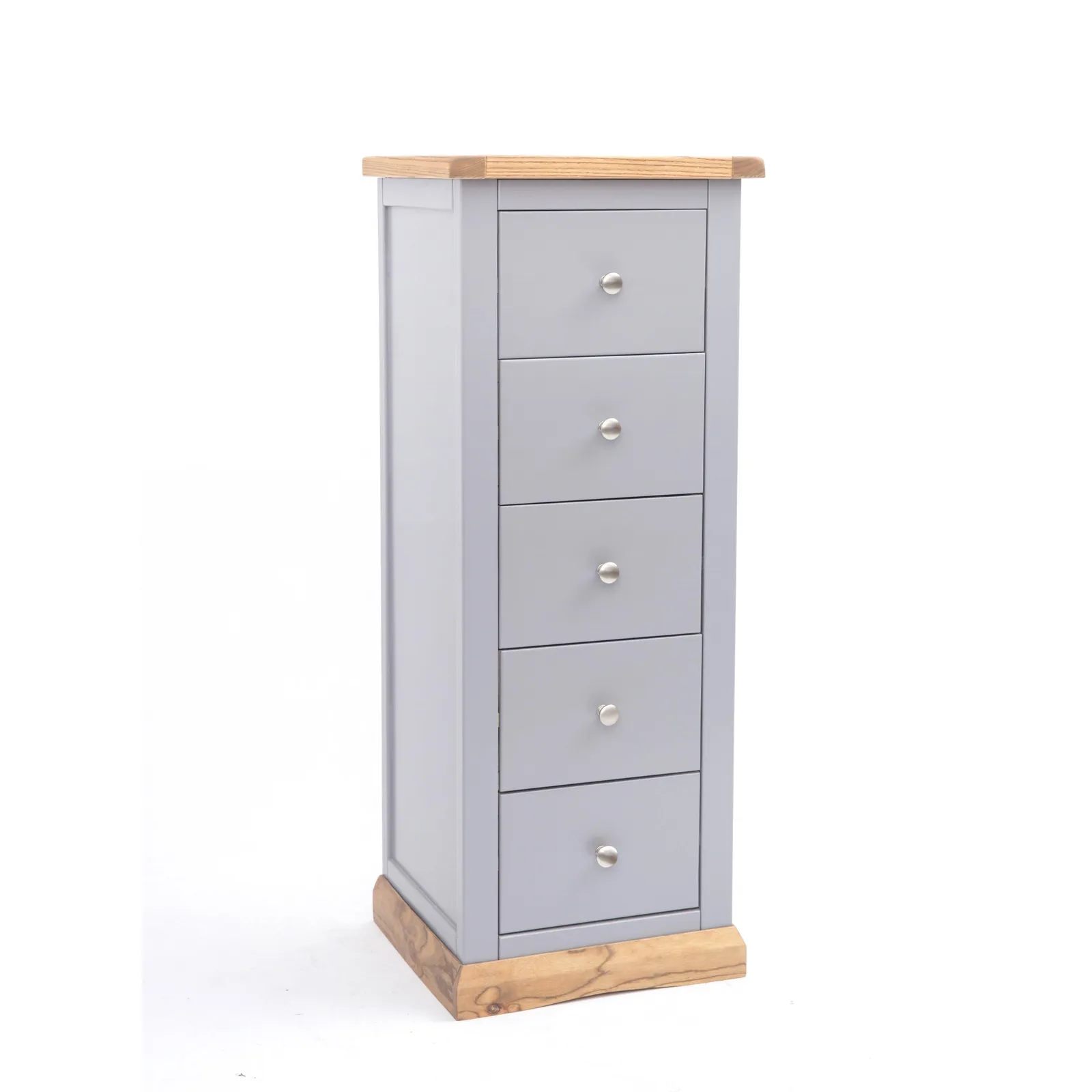 Cabinet Bits Biccari 5 Drawer Narrow Chest of Drawers Chrome Knob in Grey 2