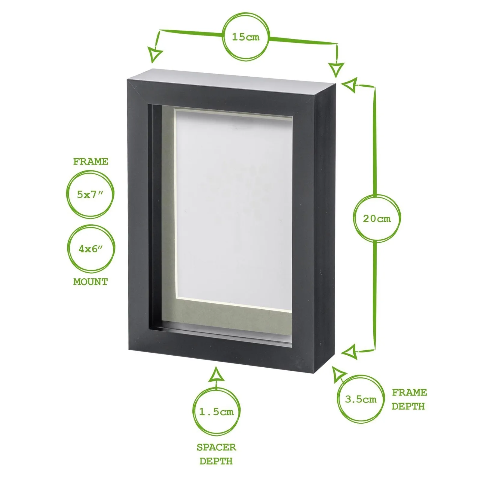 Nicola Spring 5" x 7" White 3D Box Photo Frame - 4" x 6" Mount in Black 4